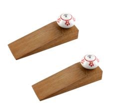 2 Pieces Red Floral Crackle Wooden Door Stopper